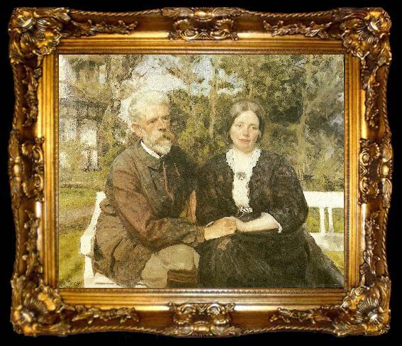 framed  Julius Paulsen laurits tuxen og hustru frederikke i haven ved villa dagminne i skagen, ta009-2